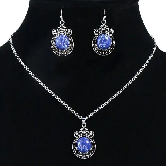 Elegant Geometric Green Stone Earring Pendant Set - Picture 1 of 5